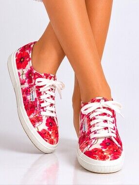 Superga 2750 Cotu Classic Floral coated Canvas Sneakers Red Poppy Print 40/9